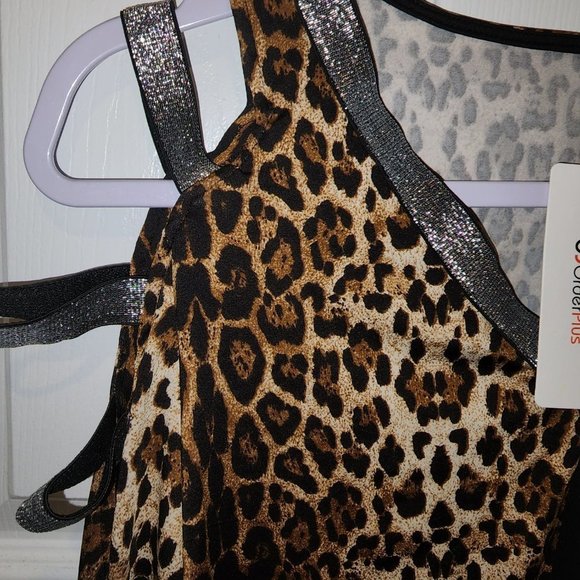 OC Order Plus Large open shoulder black & cheetah print Shirt Blouse NWT - Picture 12 of 14
